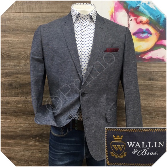 WALLIN‎ BROS Mens Blazer Sport Coat Casual Jacket Size 46R Linen Cotton Suit